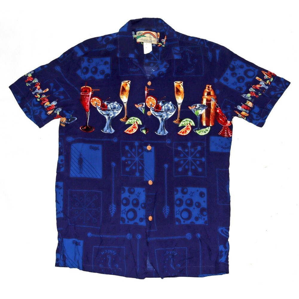 Paradise Found Men's‎ Hawaiian Cocktails Aloha Honolulu Shirt Size Small